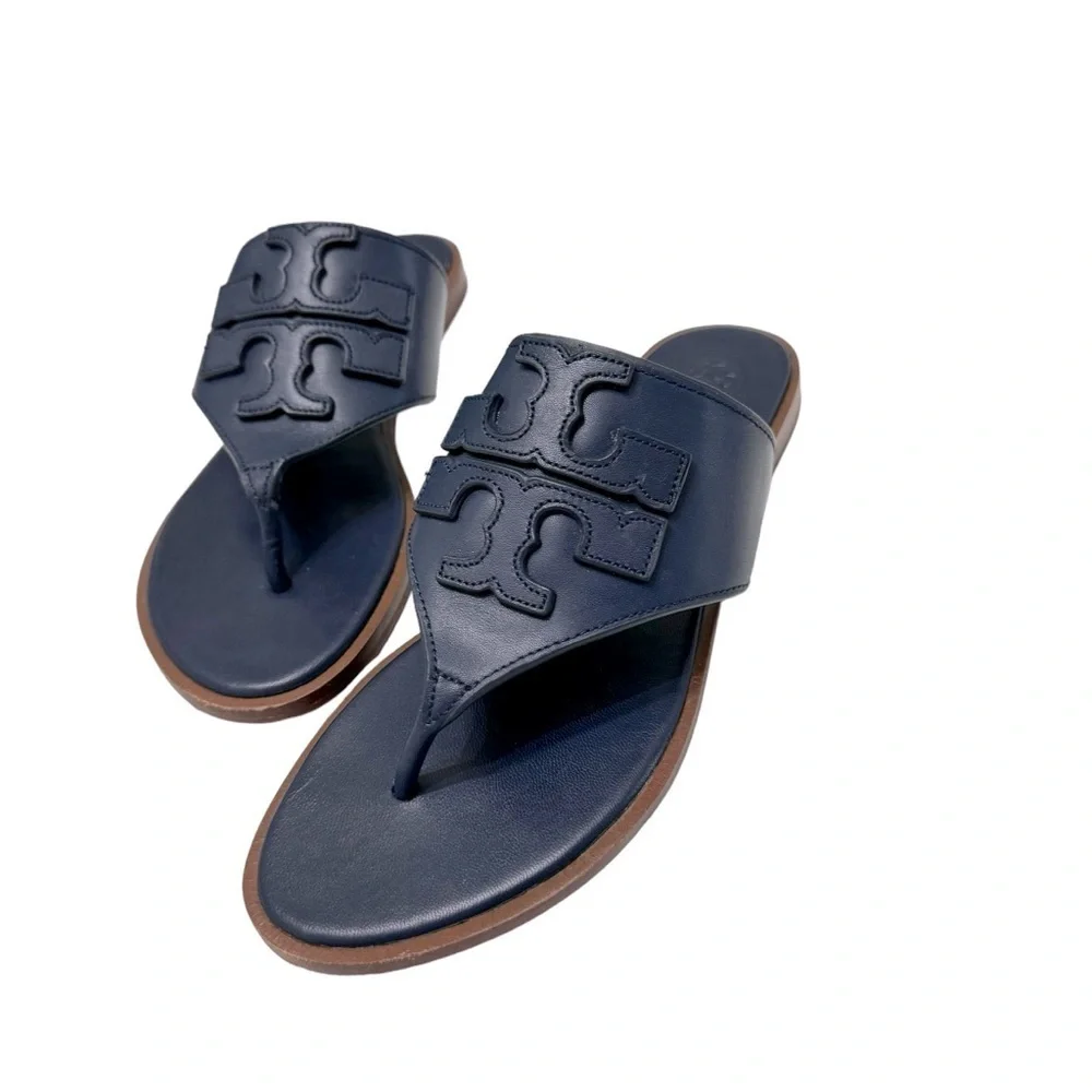 Tory Burch | Weston Full Logo Thong Calf Leather Navy Sz 5.5